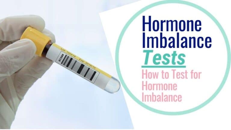Hand holding test tube with hormone imbalance tests text.