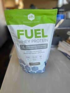 Bag of SFH FUEL Whey Protein Concentrate for supporting muscle protein synthesis and recovery.