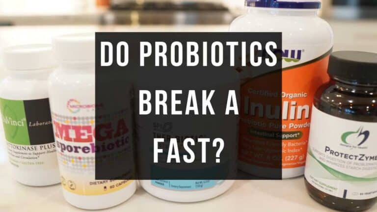 Do Probiotics Break a Fast? text overlay on probiotic bottles.